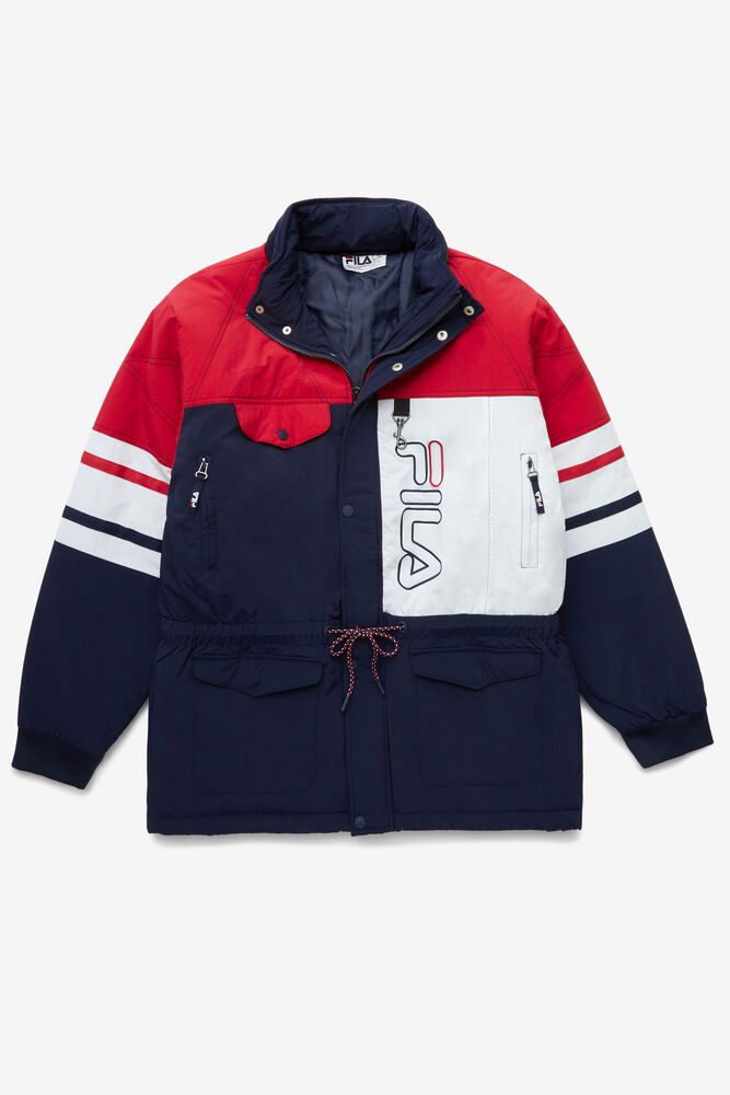 Fila Golia Parka Jacket Navy/Red/White - Mens - 39670DWMA